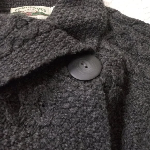 Aran Crafts Cardigan Sweater 100% Merino Wool Gray Cable Knit Heavy Medium Women - Picture 3 of 10
